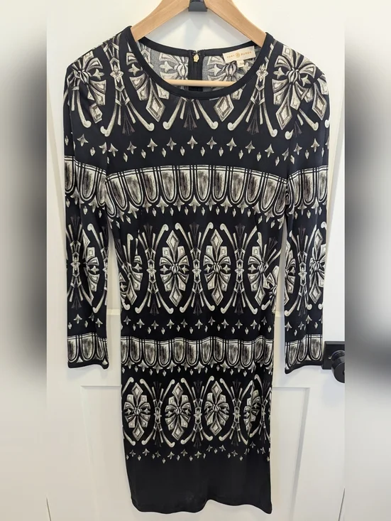 Tory Burch Silk Dress Long Sleeve Geometric Print Sheath - Picture 2 of 7
